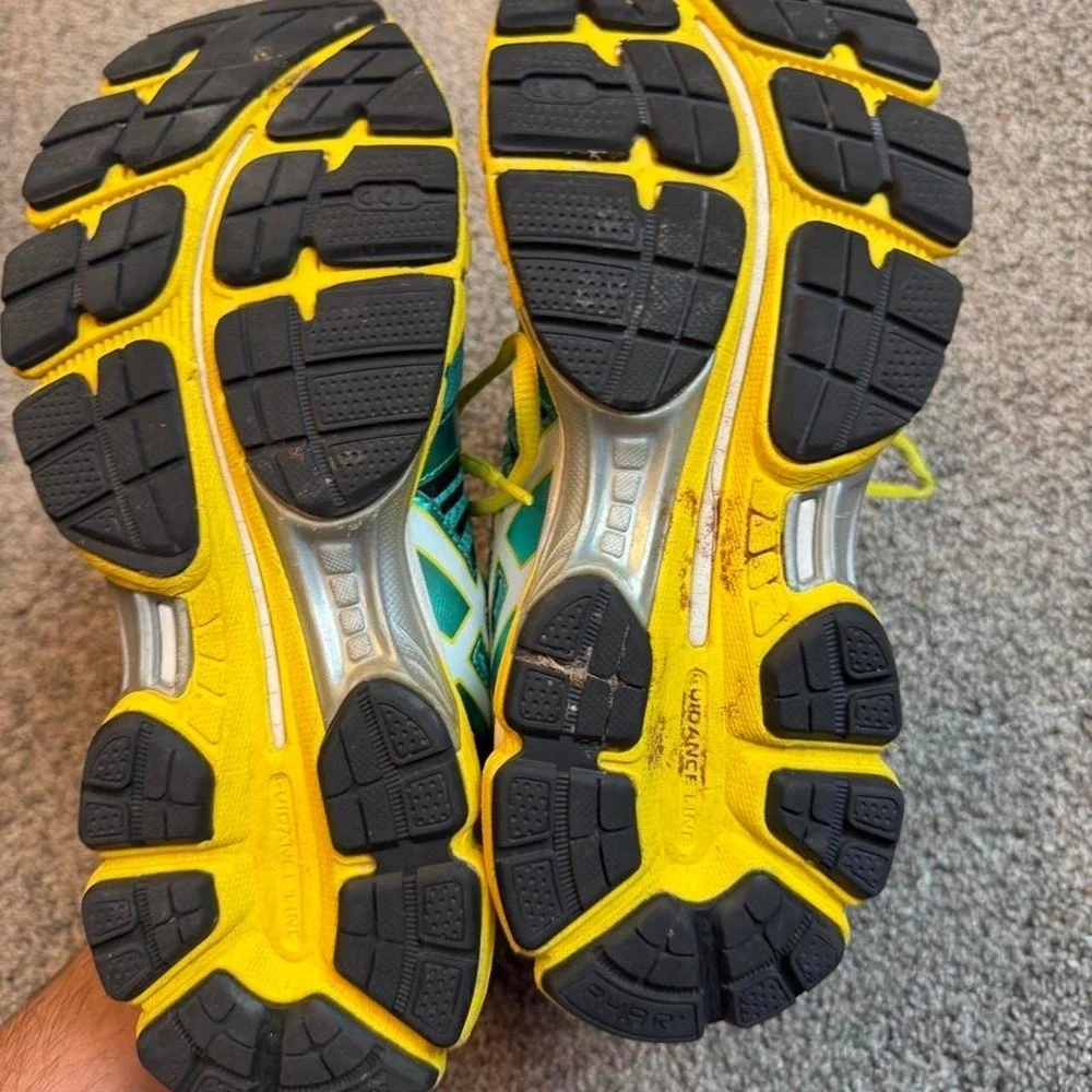 ASICS GEL Nimbus 15 Running Shoes Sneakers Womens 8 Green Yellow White